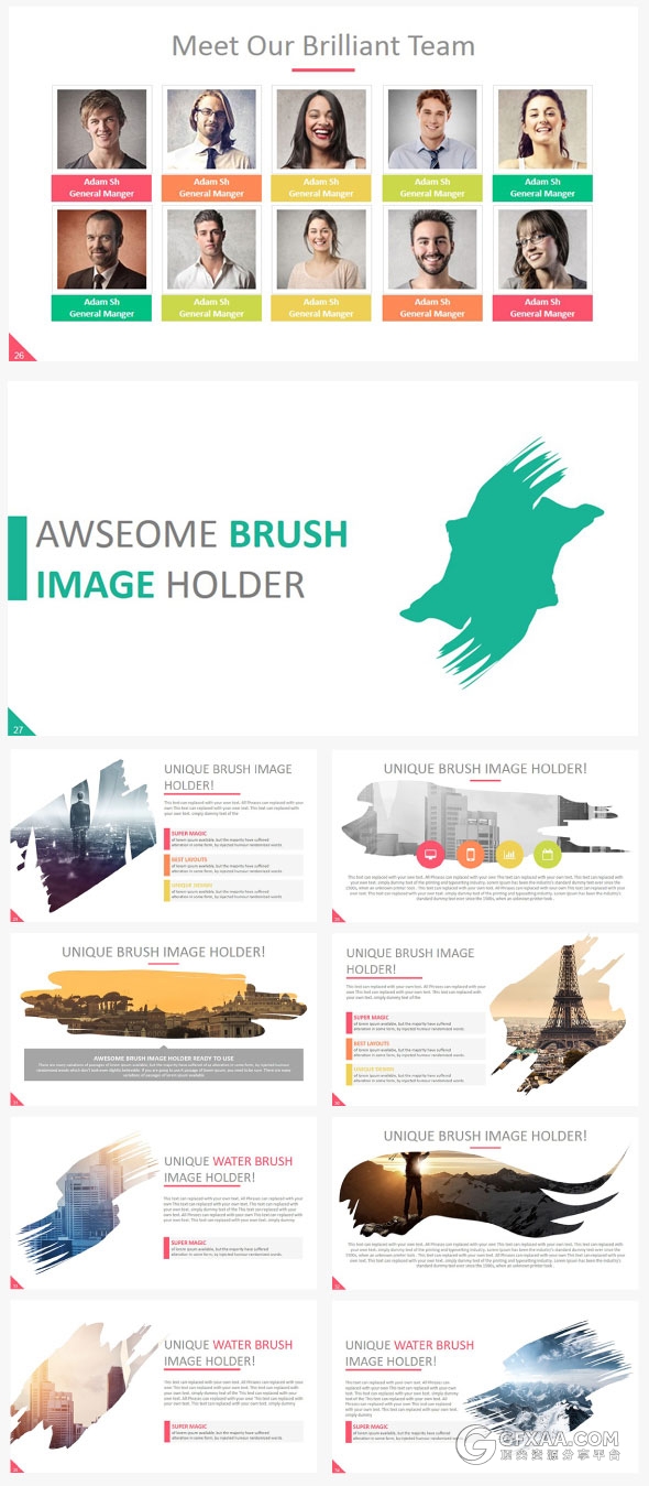 12120总页数30种配色主题多种字母剪影PPT模板 - 顶尖PPT