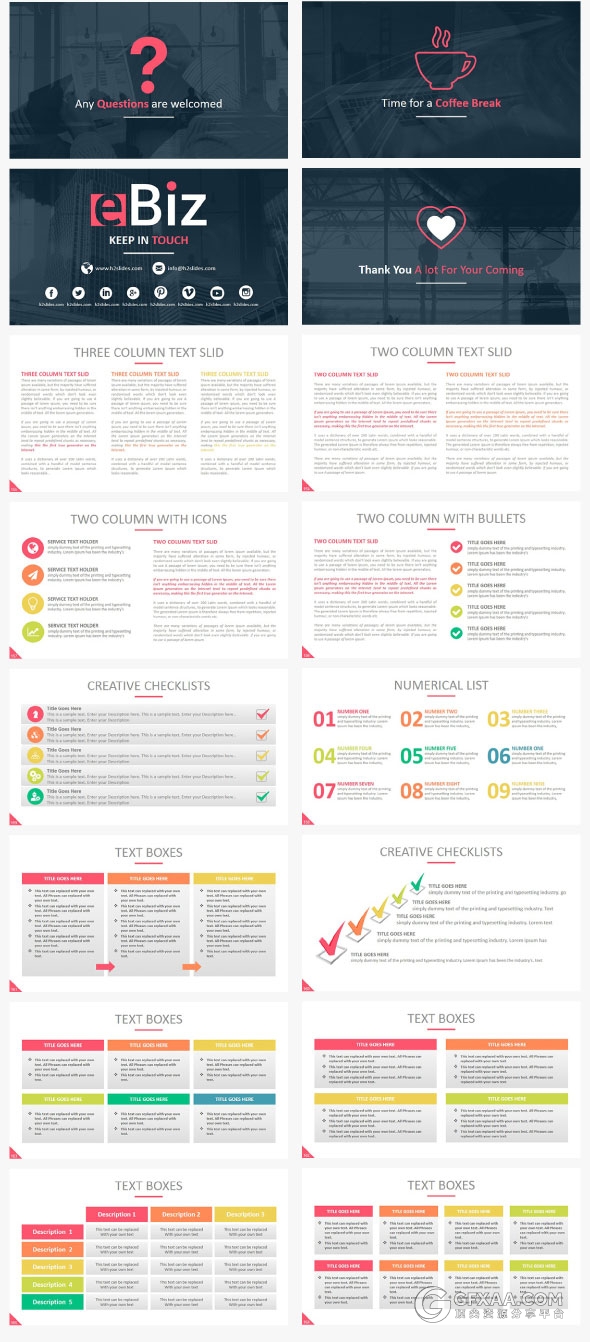 12120总页数30种配色主题多种字母剪影PPT模板 - 顶尖PPT