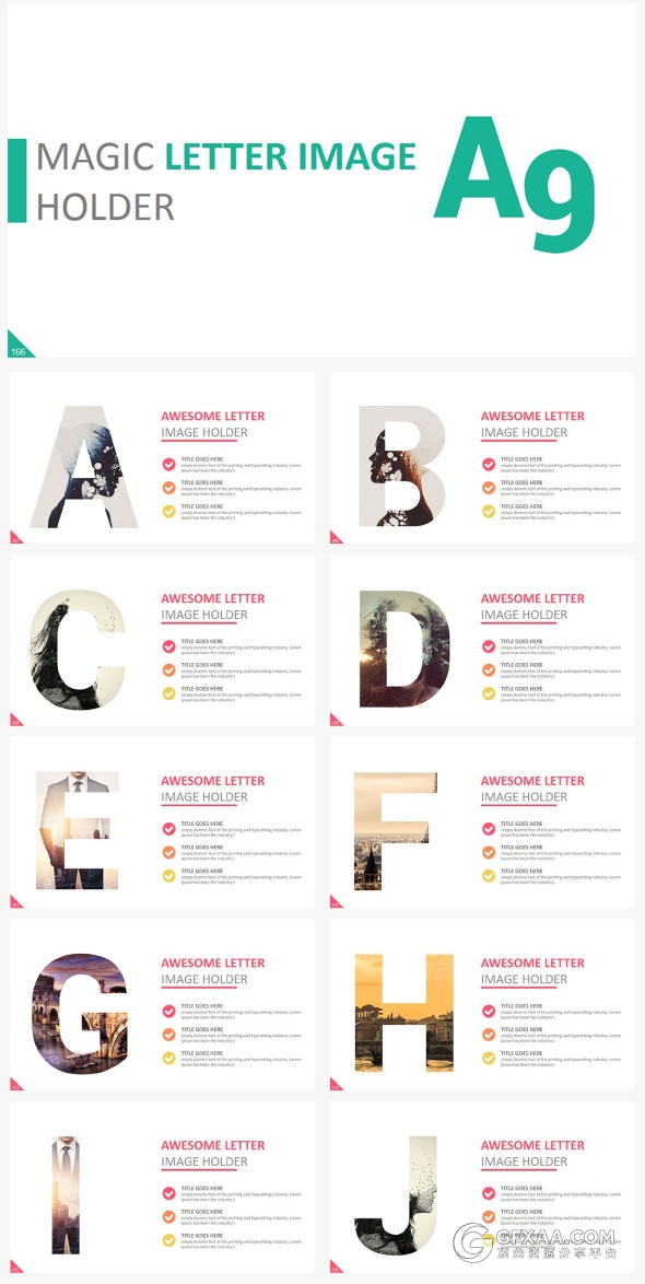 12120总页数30种配色主题多种字母剪影PPT模板 - 顶尖PPT