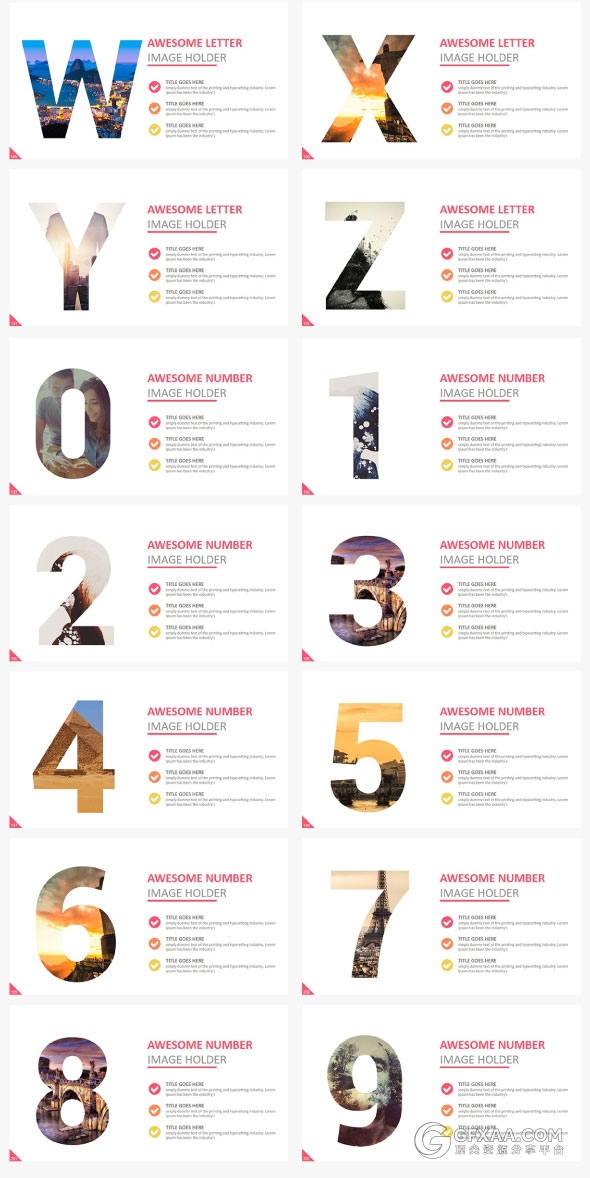 12120总页数30种配色主题多种字母剪影PPT模板 - 顶尖PPT