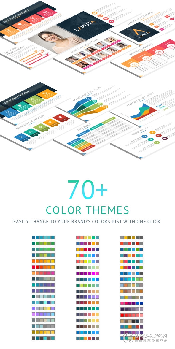 12120总页数30种配色主题多种字母剪影PPT模板 - 顶尖PPT