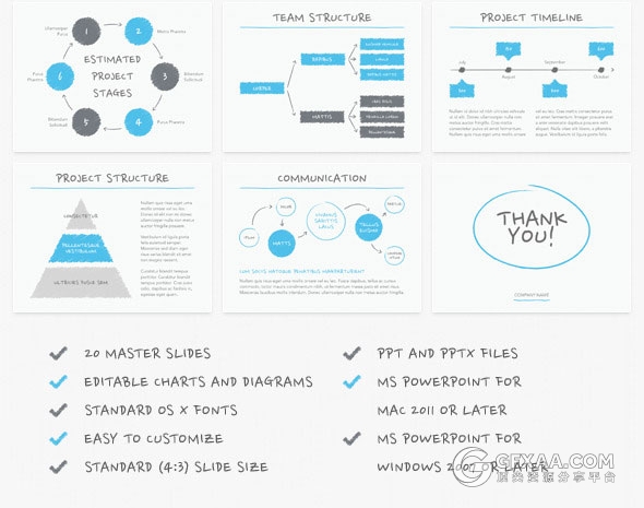 4:3手绘商务总结计划PPT模板 - 顶尖PPT