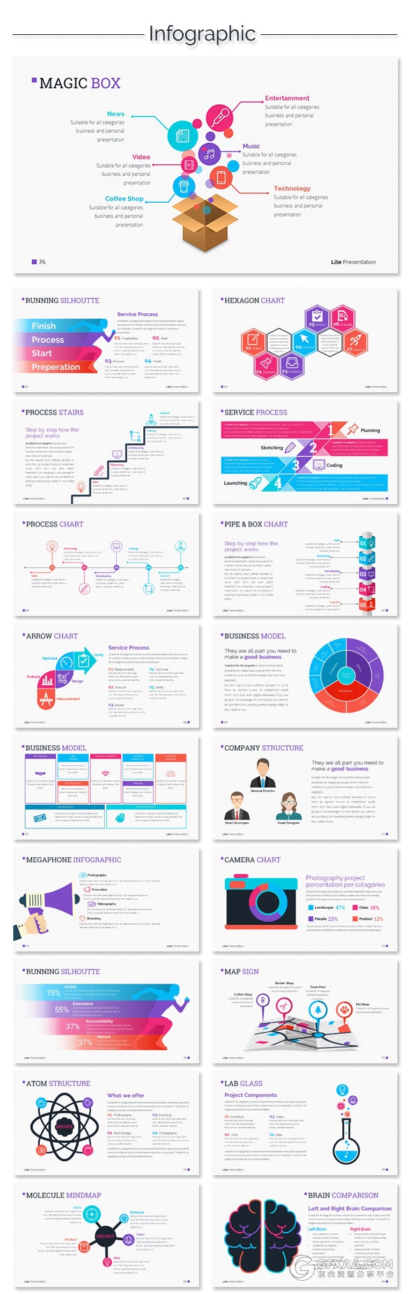 140页精美多色系图形图标keynote模板 - 顶尖PPT