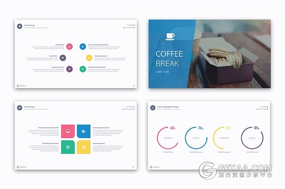 扁平化简约多色系商务PPT模板 - 顶尖PPT