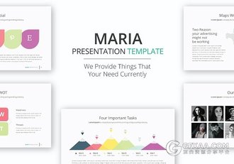 114页白底色彩图形图标商务PPT模板 - 顶尖PPT