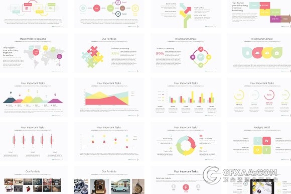 114页白底色彩图形图标商务PPT模板 - 顶尖PPT