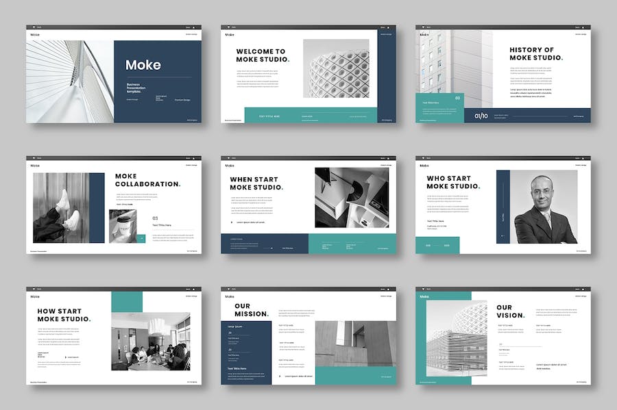 蓝绿色图片展示商务Keynote模板 - 顶尖PPT