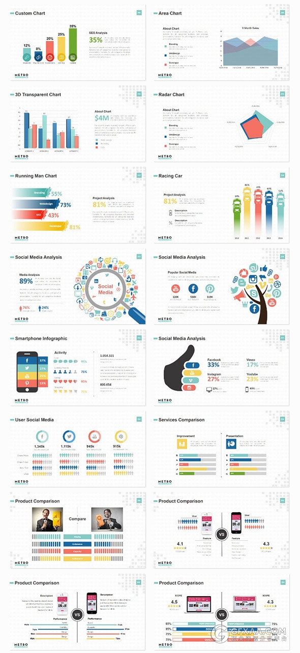250页商务报告业务统计分析图表PPT模板 - 顶尖PPT