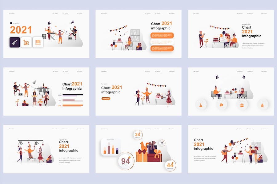 欧美节日庆典活动插画高级PPT模板 - 顶尖PPT