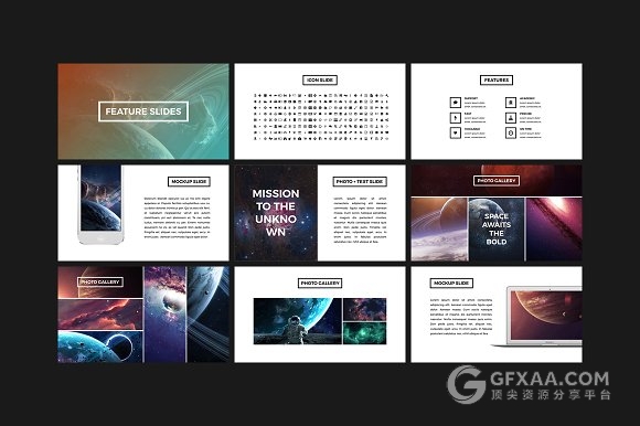 80页虚幻背景宇宙星空展示PPT模板 - 顶尖PPT