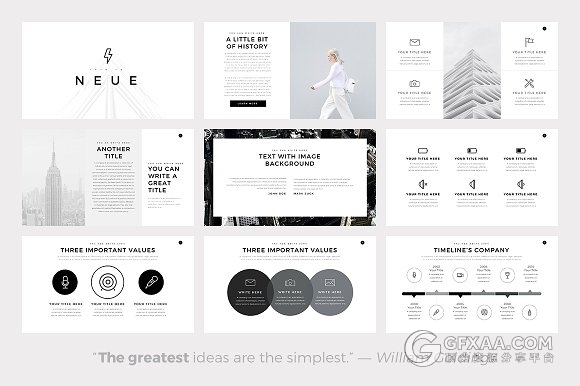 100页极简风格白底黑字PPT模板 - 顶尖PPT