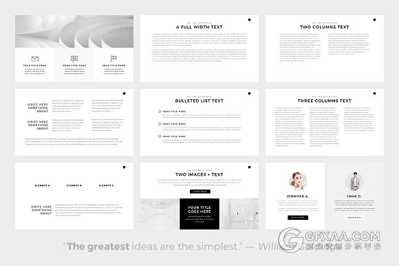 100页极简风格白底黑字PPT模板 - 顶尖PPT