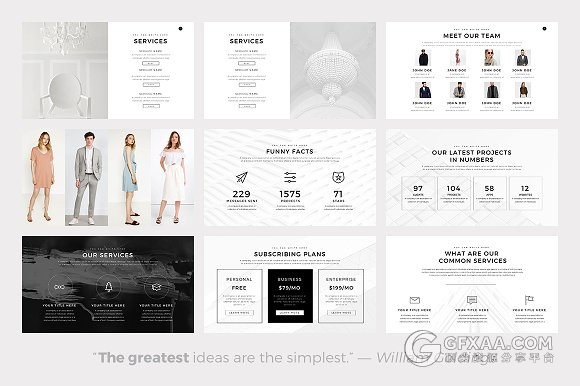 100页极简风格白底黑字PPT模板 - 顶尖PPT