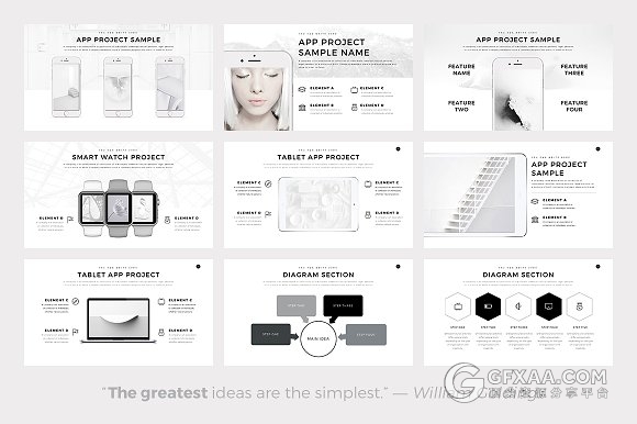 100页极简风格白底黑字PPT模板 - 顶尖PPT