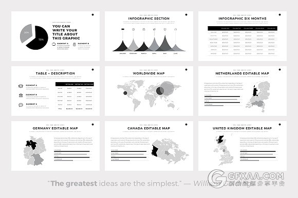 100页极简风格白底黑字PPT模板 - 顶尖PPT