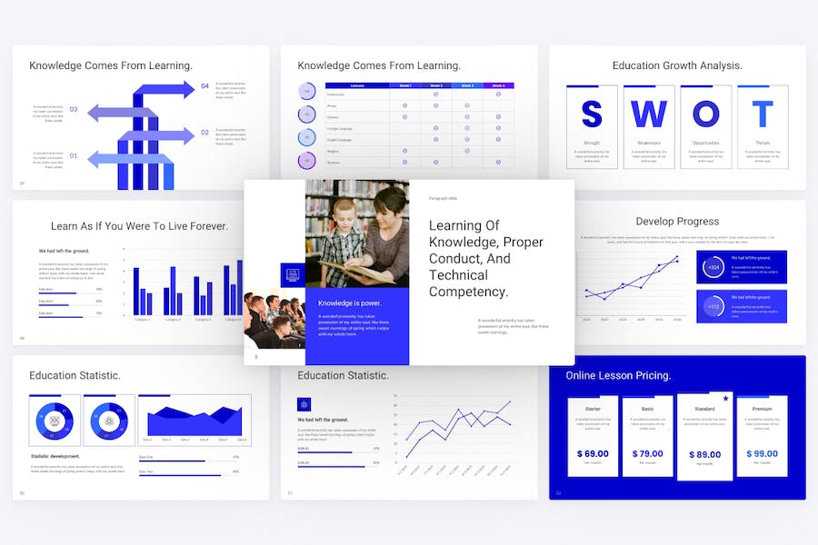 蓝色大气教育行业介绍数据分析PPT模板 - 顶尖PPT
