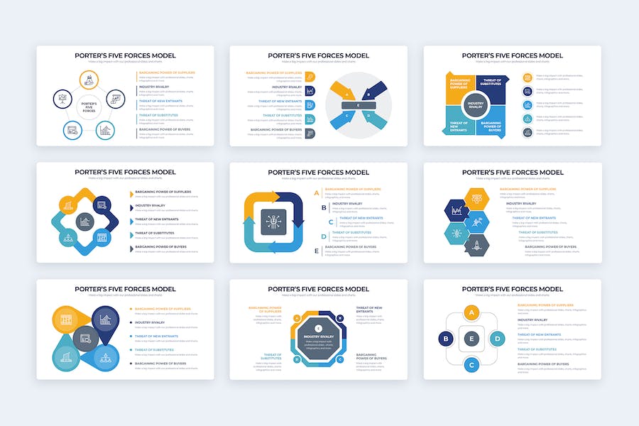 波特五力模型战略分析信息图形PPT模板 - 顶尖PPT