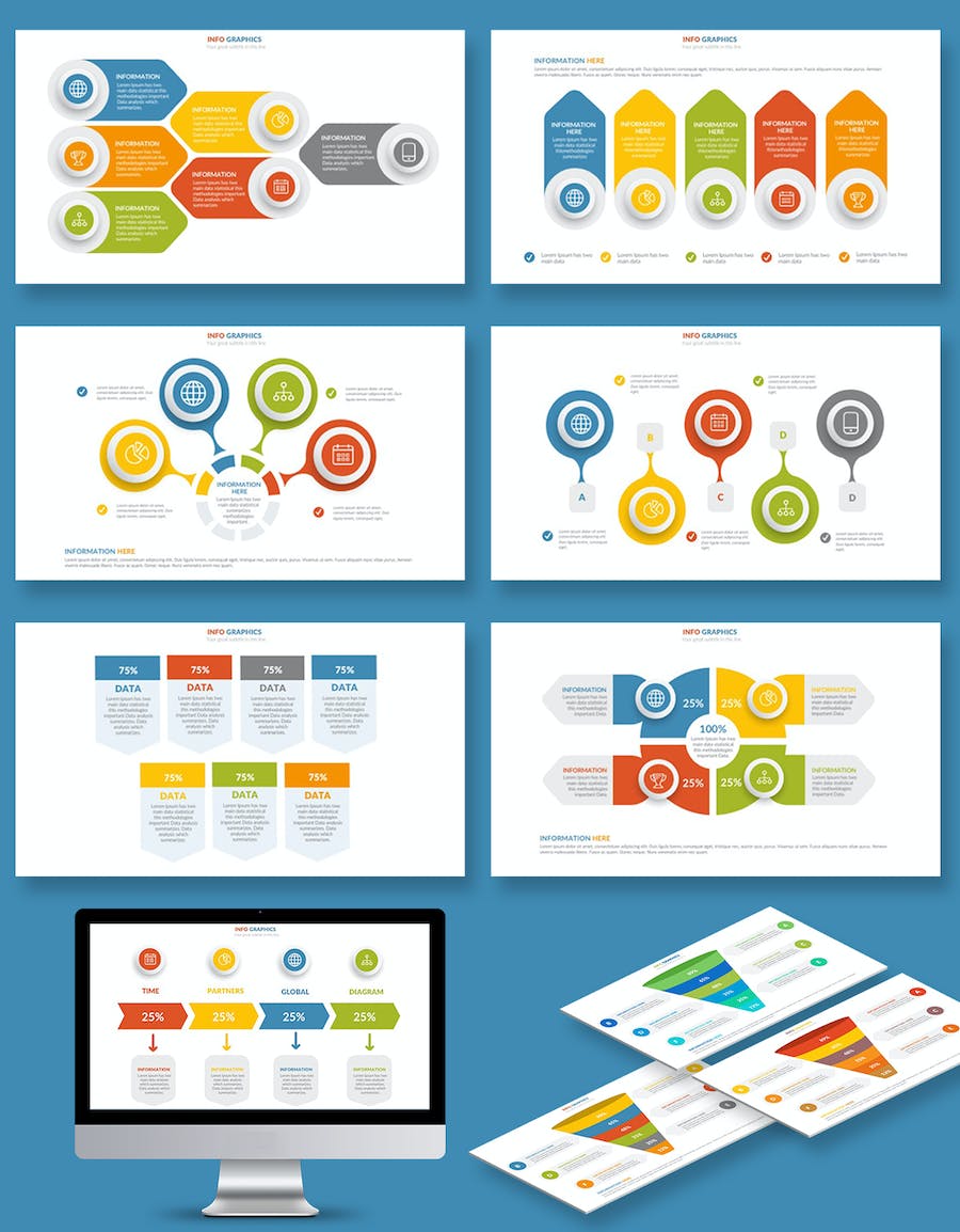多色彩箭头数据分析信息图表PPT模板 - 顶尖PPT