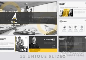 欧美风格公司团队介绍总结报告PPT模板 - 顶尖PPT