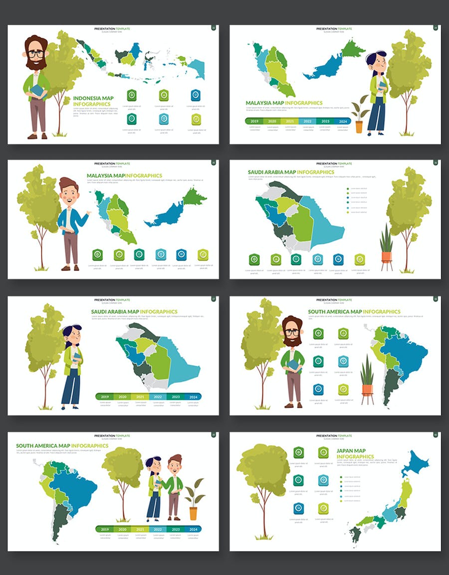 卡通人物插画世界国家地图keynote模板 - 顶尖PPT
