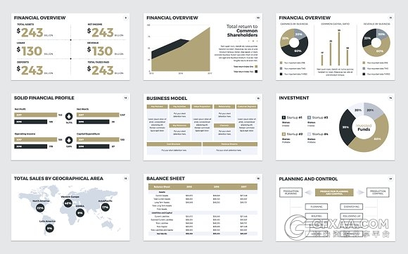 8种配色主题扁平化简约数据统计PPT模板 - 顶尖PPT