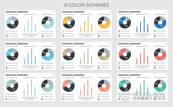 8种配色主题扁平化简约数据统计PPT模板 - 顶尖PPT