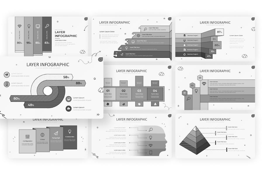 黑灰涂鸦层级箭头指向图形PPT模板 - 顶尖PPT