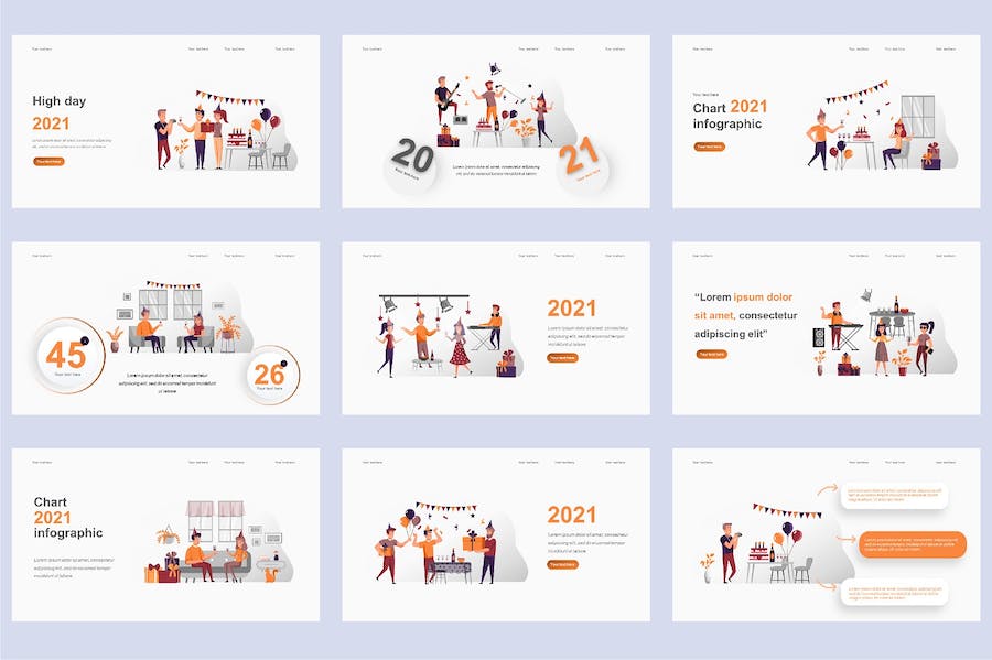 欧美节日庆典活动插画高级PPT模板 - 顶尖PPT