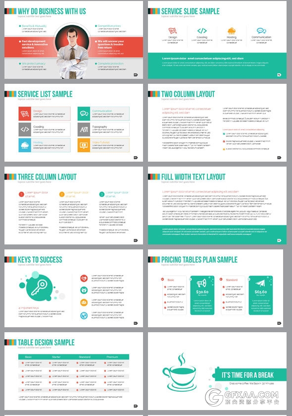 65页欧美商务多色图形图标通用PPT模板 - 顶尖PPT
