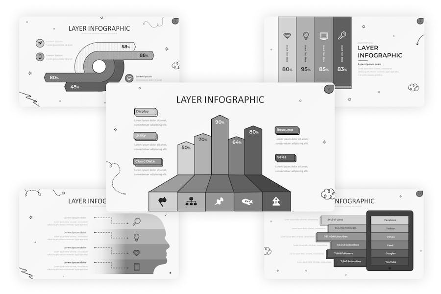 黑灰涂鸦层级箭头指向图形PPT模板 - 顶尖PPT