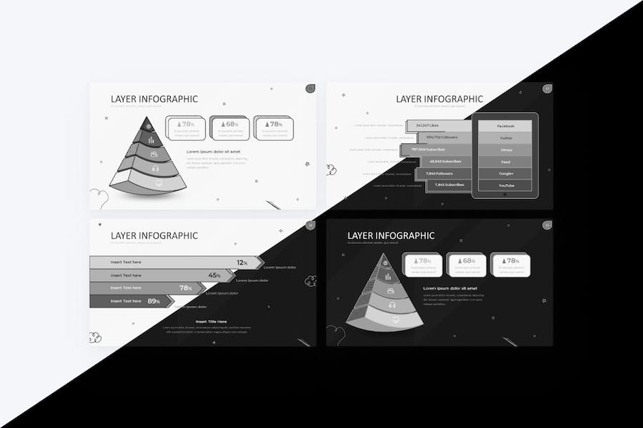 黑灰涂鸦层级箭头指向图形PPT模板 - 顶尖PPT