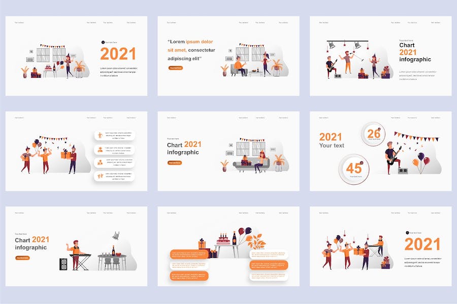 欧美节日庆典活动插画高级PPT模板 - 顶尖PPT