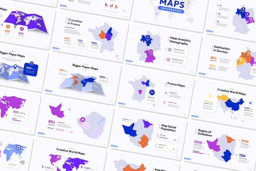 渐变色世界国家地图PPT模板 - 顶尖PPT