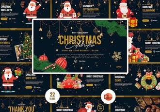 黑金风格卡通圣诞老人插画圣诞节主题PPT模板 - 顶尖PPT