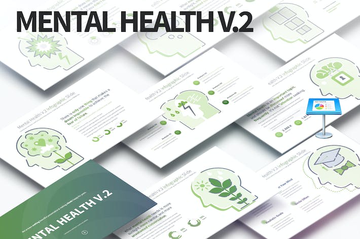 心理健康咨询指导大脑插画图形keynote模板 - 顶尖PPT