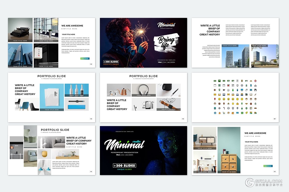 200多页渐变色欧美商务PPT模板(源文件为蓝紫渐变) - 顶尖PPT