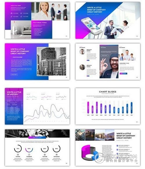 200多页渐变紫色精美商务多用途PPT模板 - 顶尖PPT