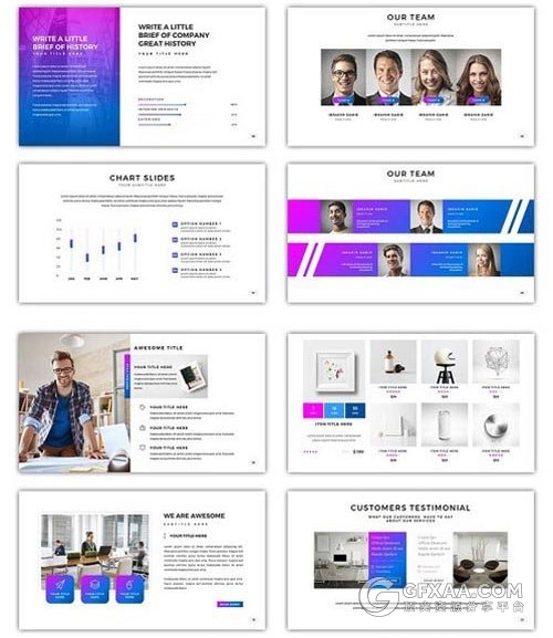 200多页渐变紫色精美商务多用途PPT模板 - 顶尖PPT
