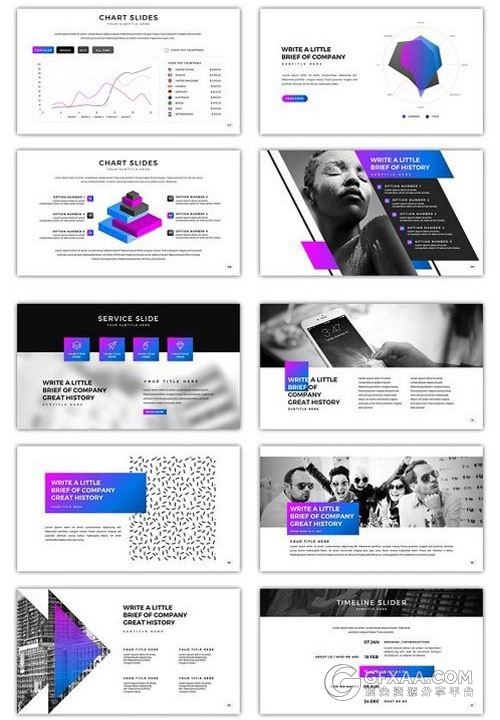 200多页渐变紫色精美商务多用途PPT模板 - 顶尖PPT