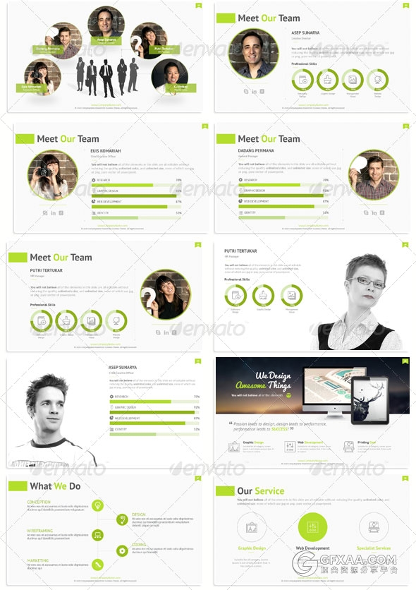 100多页扁平化图形图标商务多用途PPT模板 - 顶尖PPT