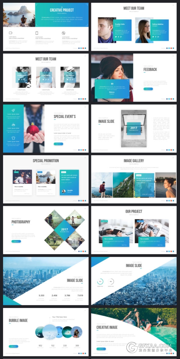 70多页高端渐变色系商务PPT模板21种配色主题 - 顶尖PPT