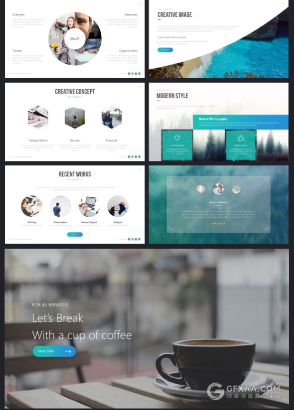 70多页高端渐变色系商务PPT模板21种配色主题 - 顶尖PPT