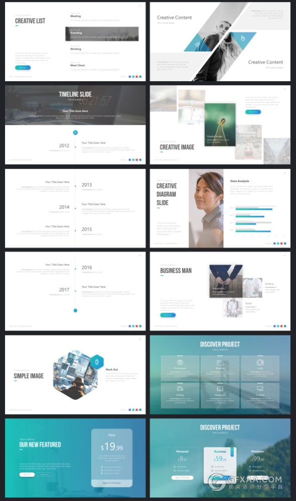 70多页高端渐变色系商务PPT模板21种配色主题 - 顶尖PPT