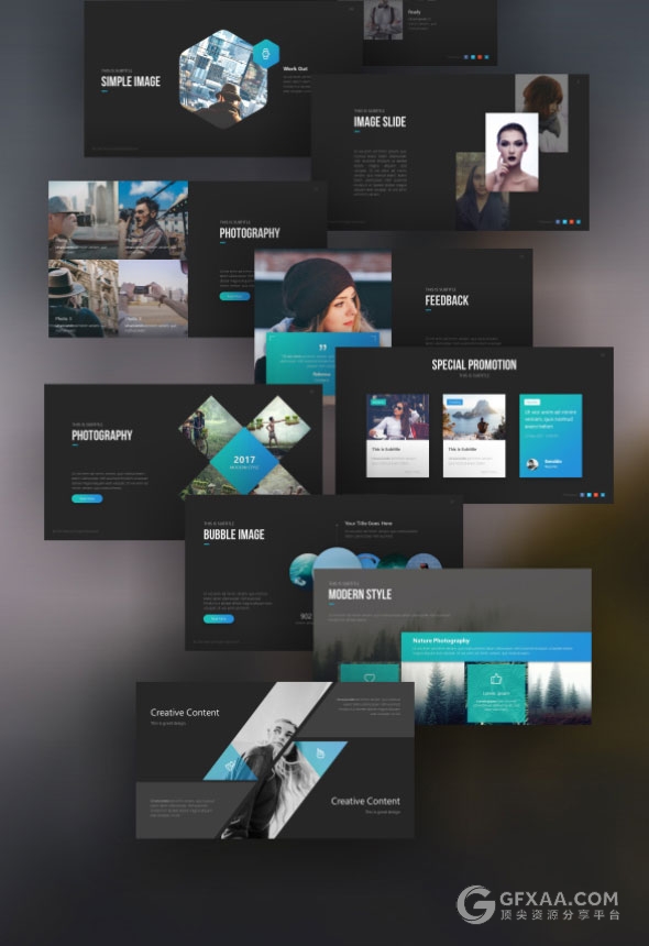 70多页高端渐变色系商务PPT模板21种配色主题 - 顶尖PPT