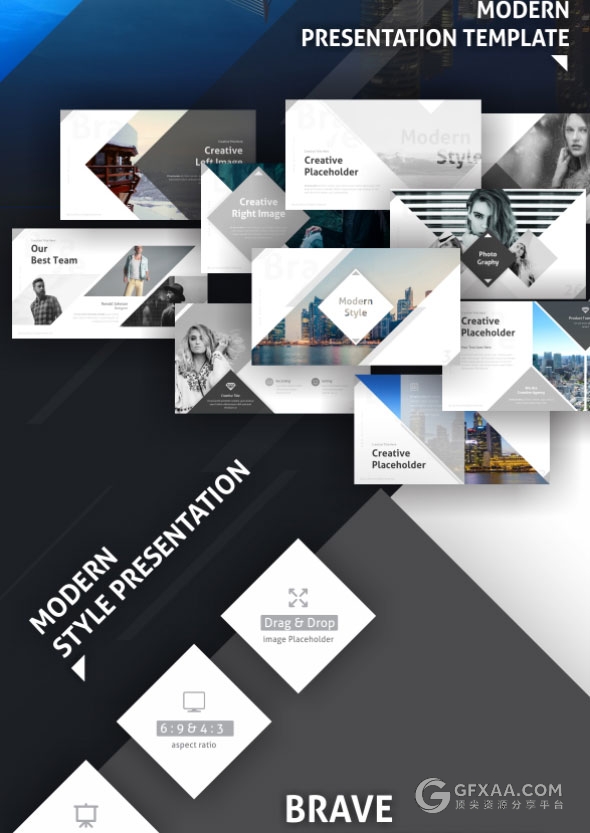 20种配色主题多边形切割创意顶尖PPT模板 - 顶尖PPT