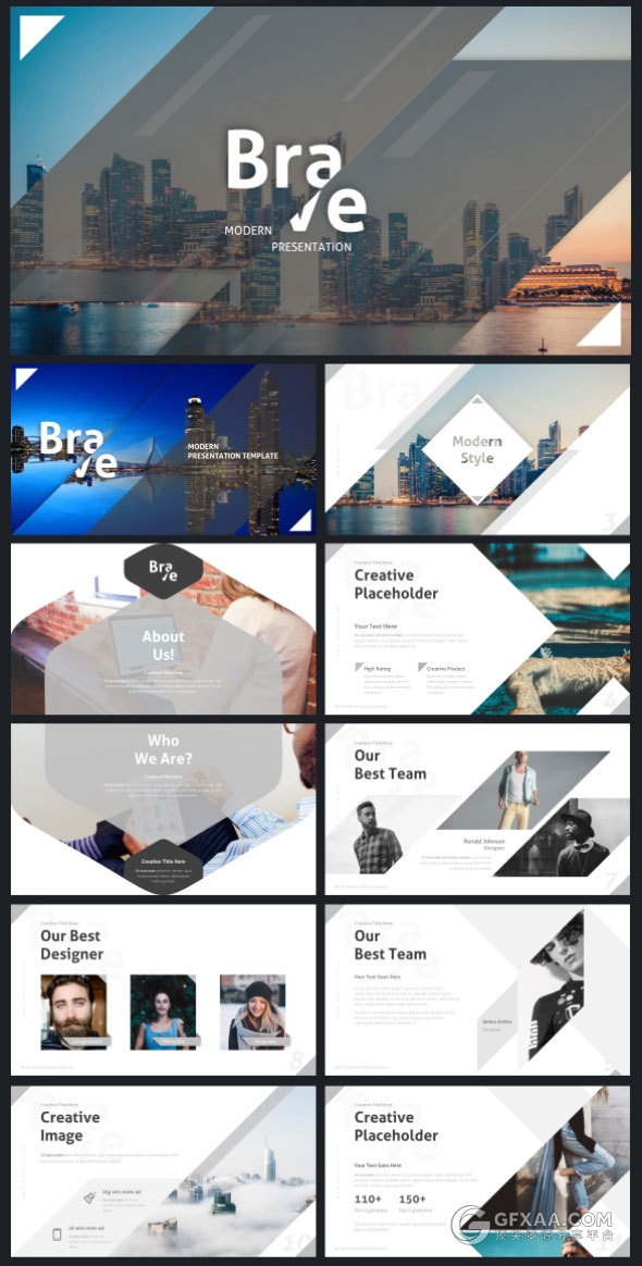 20种配色主题多边形切割创意顶尖PPT模板 - 顶尖PPT