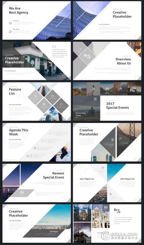 20种配色主题多边形切割创意顶尖PPT模板 - 顶尖PPT