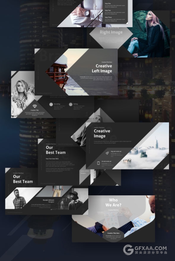 20种配色主题多边形切割创意顶尖PPT模板 - 顶尖PPT