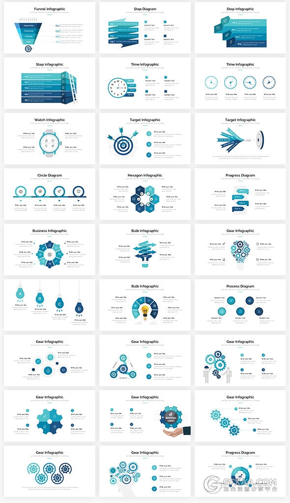 445页扁平化卡通人物风格7种配色主题多用途PPT模板 - 顶尖PPT