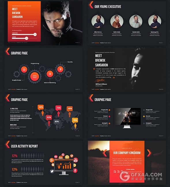 5种配色主题经典渐变色系商务多用途PPT模板 - 顶尖PPT